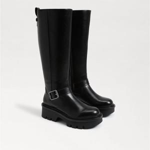 NEW SAM EDELMAN women's carter buckle detailed wide calf knee high boots in blac